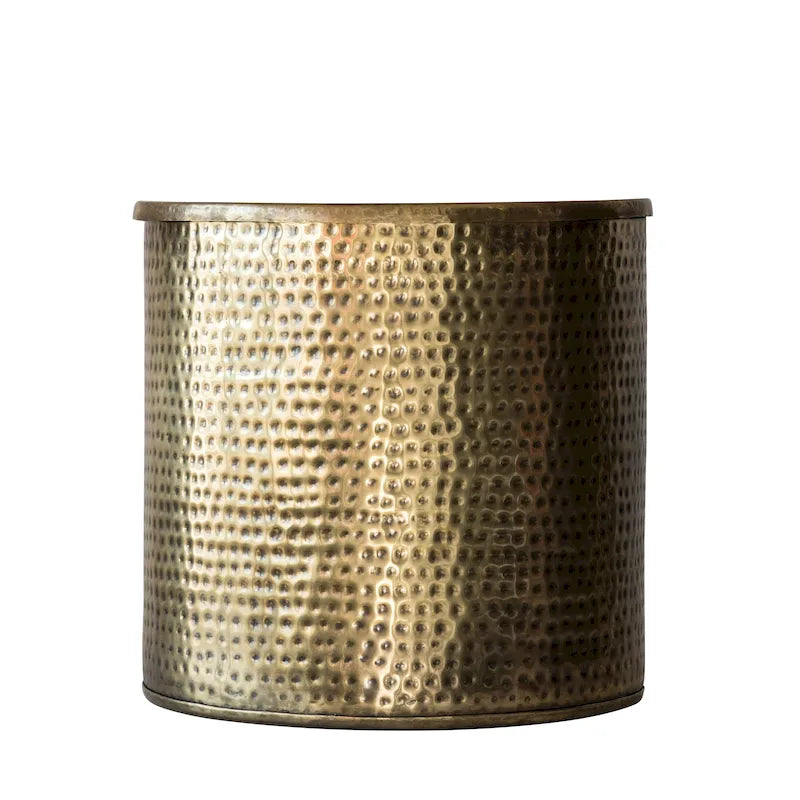 Table d'appoint-tambour martelée en laiton avec couvercle