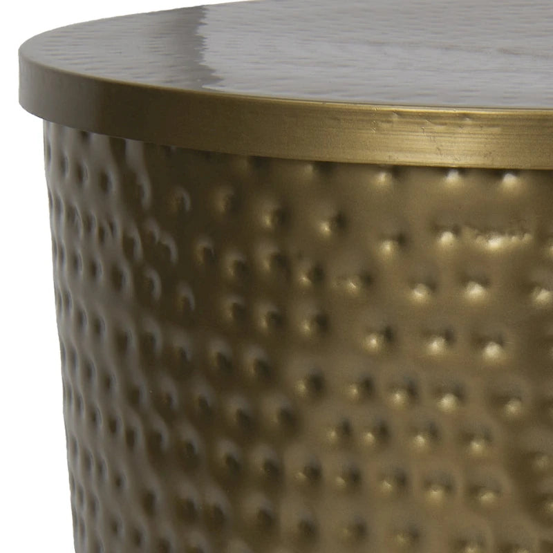 Table d'appoint-tambour martelée en laiton avec couvercle