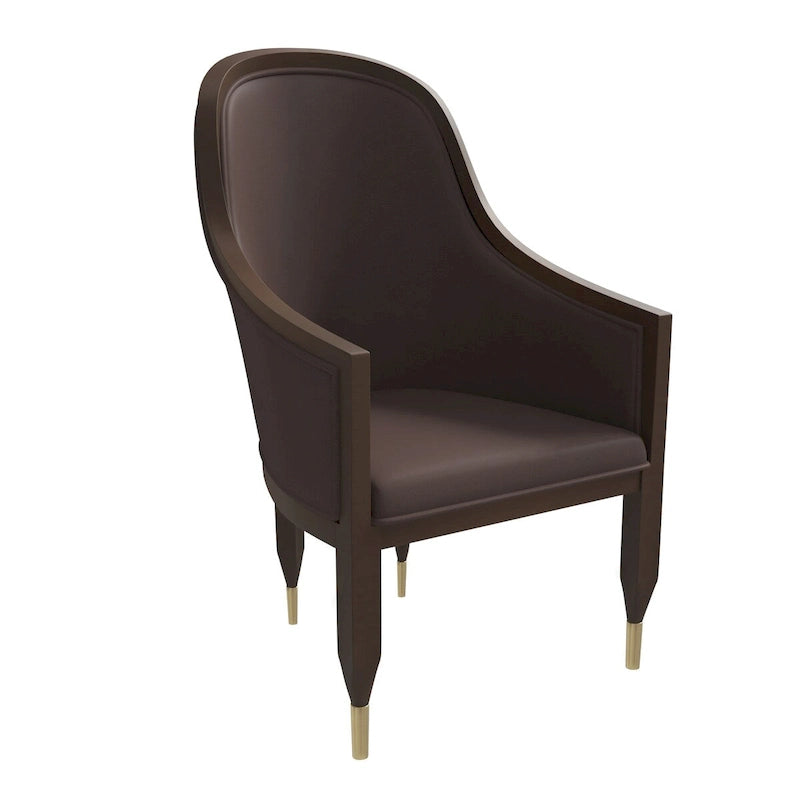 Chaise de salle à manger en cuir avec accoudoirs et cadre en bois d'hévéa série Belle par