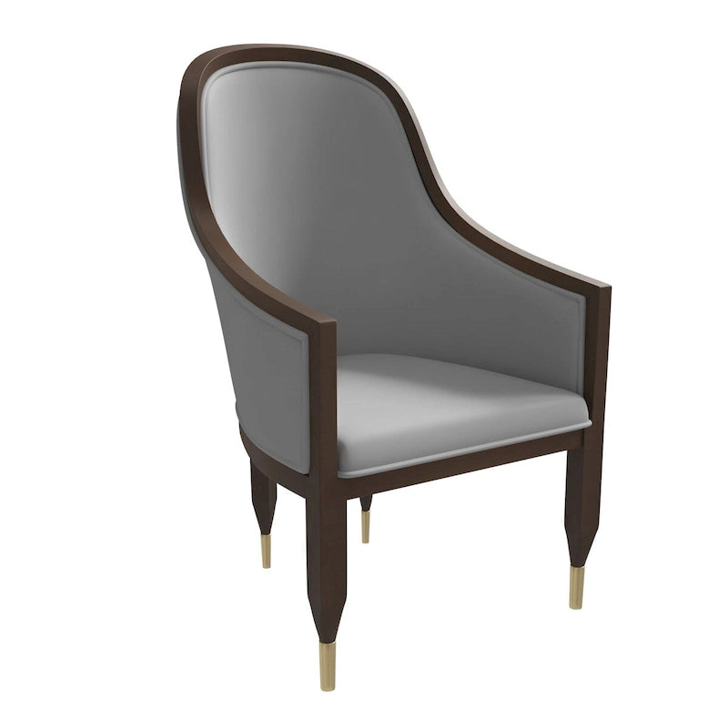 Chaise de salle à manger en cuir avec accoudoirs et cadre en bois d'hévéa série Belle par