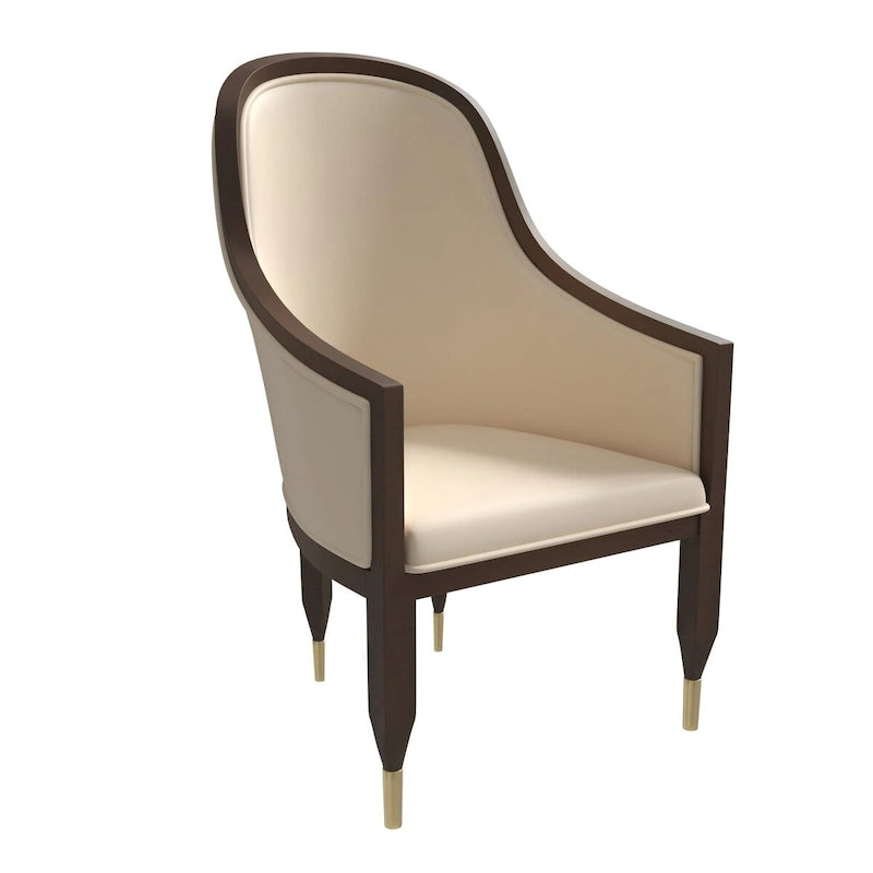 Chaise de salle à manger en cuir avec accoudoirs et cadre en bois d'hévéa série Belle par