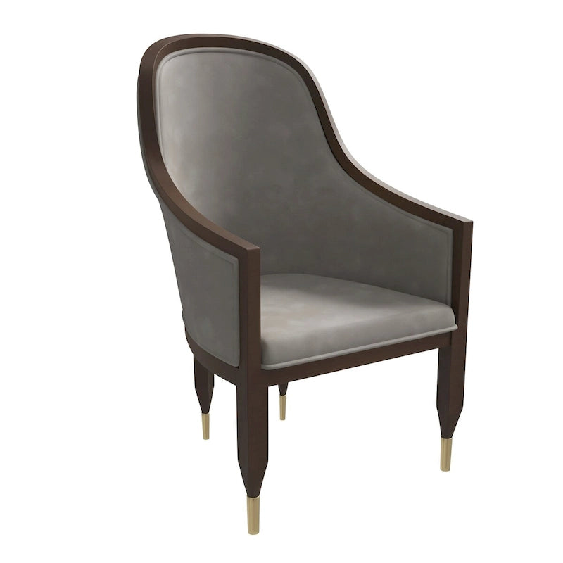 Chaise de salle à manger en cuir avec accoudoirs et cadre en bois d'hévéa série Belle par