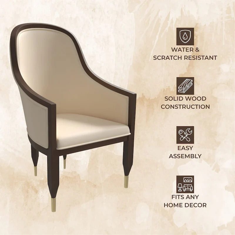 Chaise de salle à manger en cuir avec accoudoirs et cadre en bois d'hévéa série Belle par