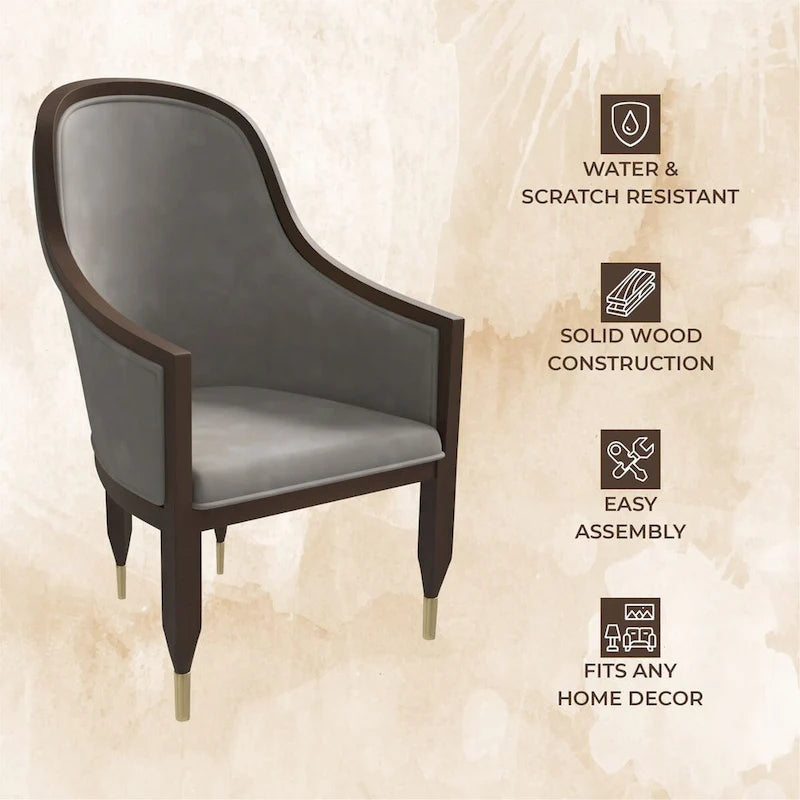 Chaise de salle à manger en cuir avec accoudoirs et cadre en bois d'hévéa série Belle par