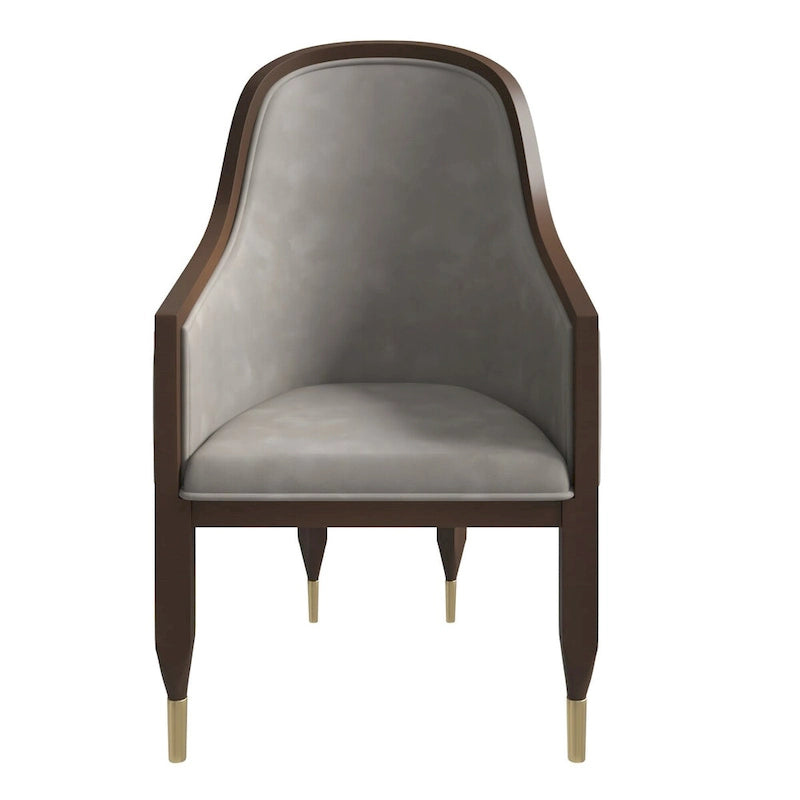 Chaise de salle à manger en cuir avec accoudoirs et cadre en bois d'hévéa série Belle par