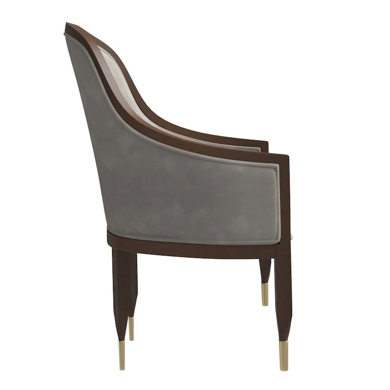 Chaise de salle à manger en cuir avec accoudoirs et cadre en bois d'hévéa série Belle par