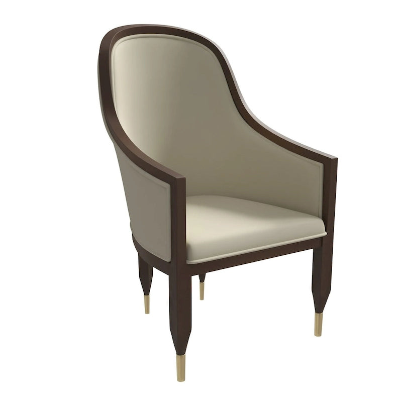 Chaise de salle à manger en cuir avec accoudoirs et cadre en bois d'hévéa série Belle par