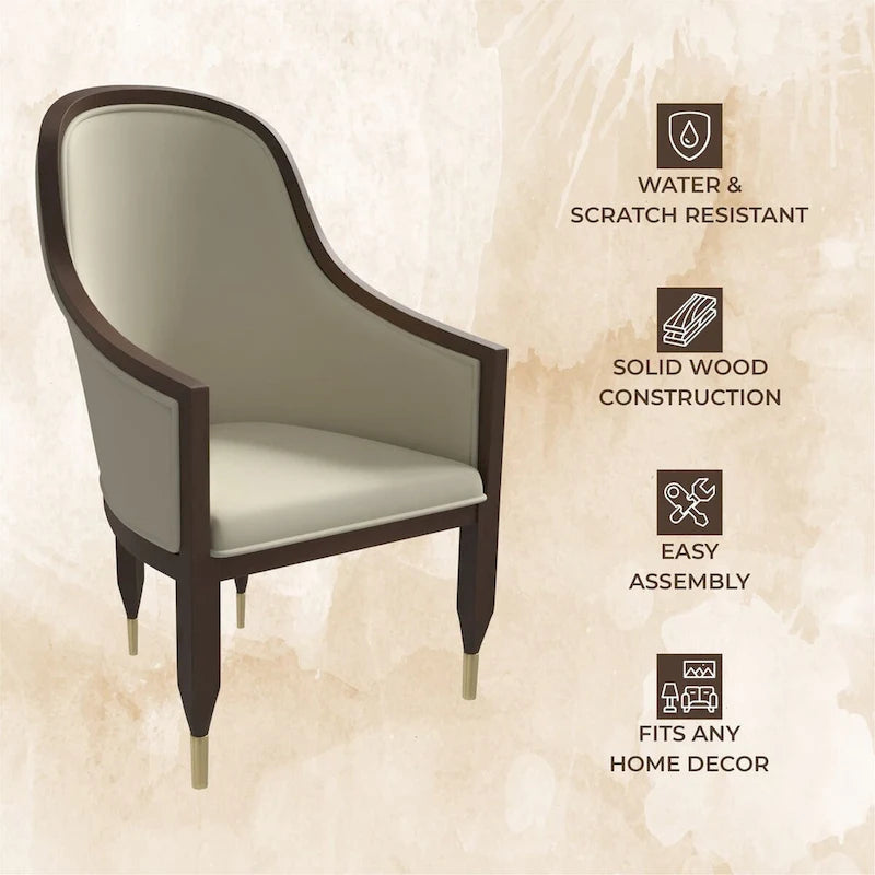 Chaise de salle à manger en cuir avec accoudoirs et cadre en bois d'hévéa série Belle par