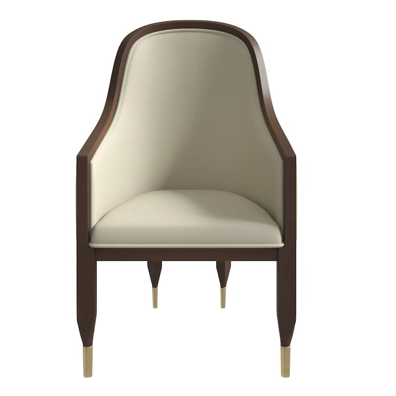 Chaise de salle à manger en cuir avec accoudoirs et cadre en bois d'hévéa série Belle par