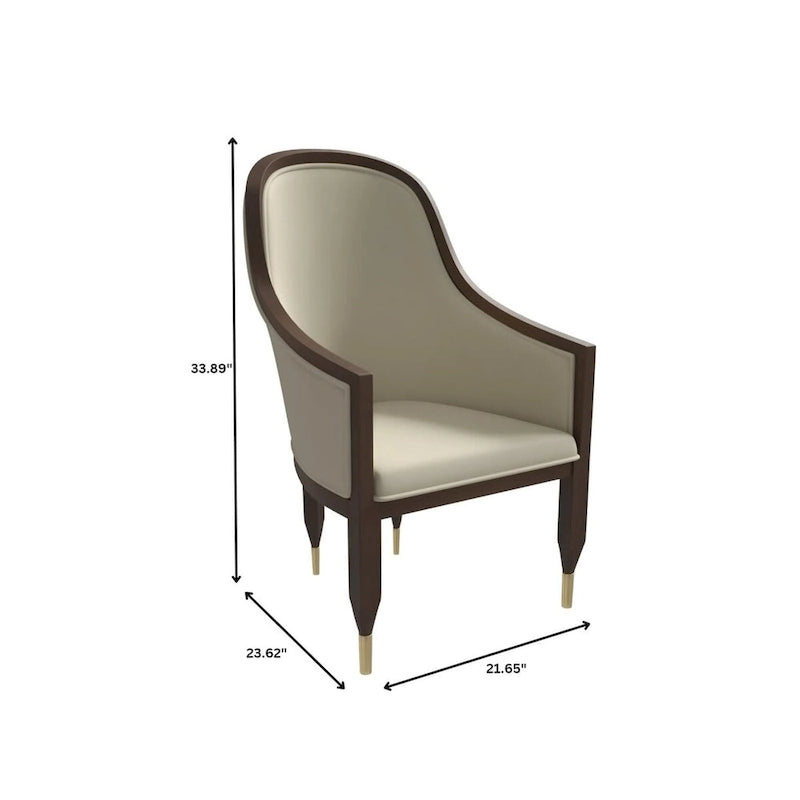 Chaise de salle à manger en cuir avec accoudoirs et cadre en bois d'hévéa série Belle par