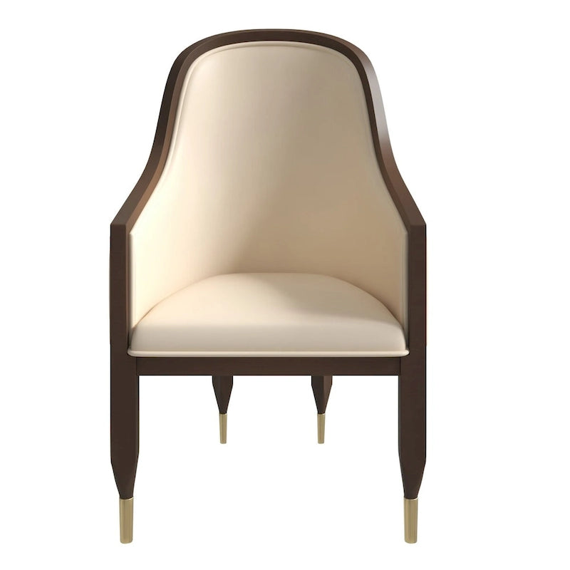 Chaise de salle à manger en cuir avec accoudoirs et cadre en bois d'hévéa série Belle par