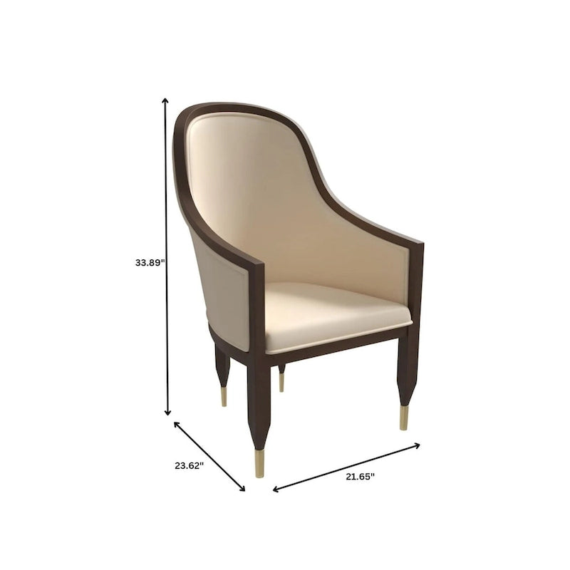Chaise de salle à manger en cuir avec accoudoirs et cadre en bois d'hévéa série Belle par
