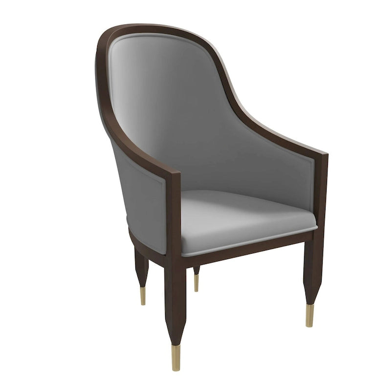 Chaise de salle à manger en cuir avec accoudoirs et cadre en bois d'hévéa série Belle par