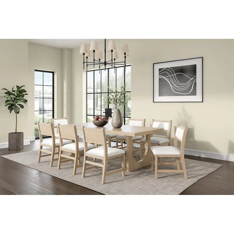 Table de cuisine rectangulaire moderne en bois avec huit chaises, table de salle à manger et huit sièges, marron clair