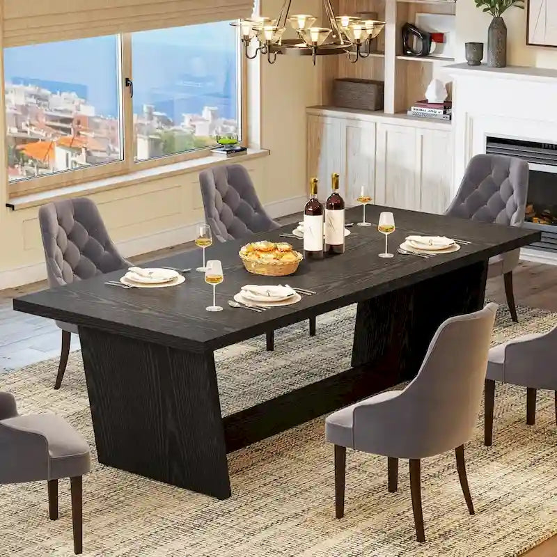 Table de salle à manger de grande ferme de 70,87 po pour 6 à 8 personnes, marron