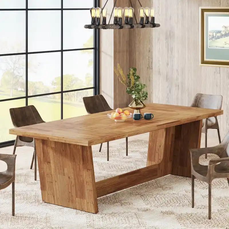 Table de salle à manger de grande ferme de 70,87 po pour 6 à 8 personnes, marron