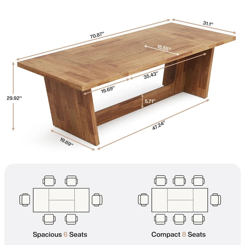 Table de salle à manger de grande ferme de 70,87 po pour 6 à 8 personnes, marron