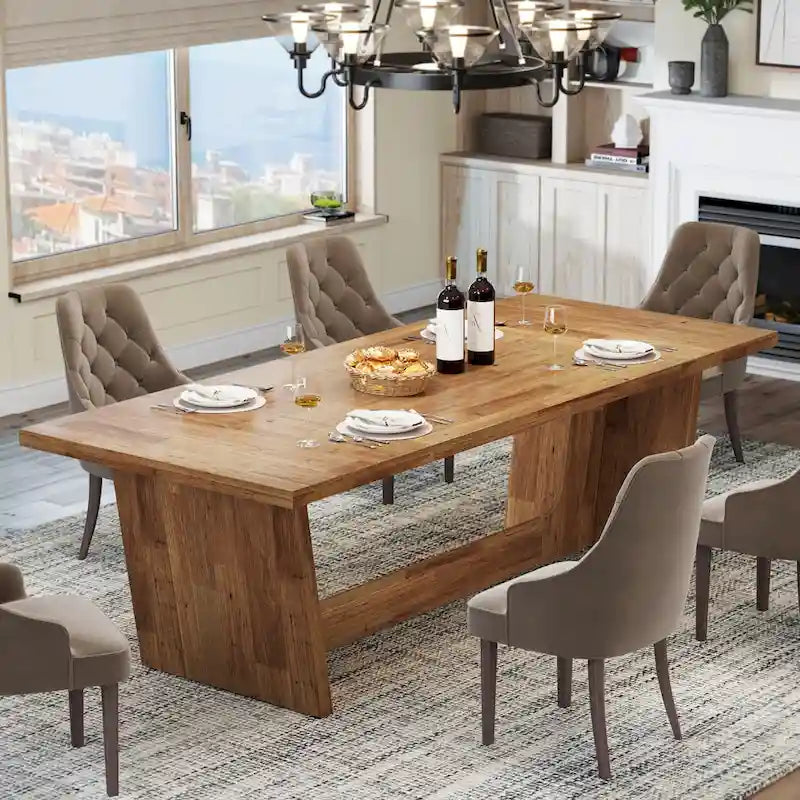 Table de salle à manger de grande ferme de 70,87 po pour 6 à 8 personnes, marron