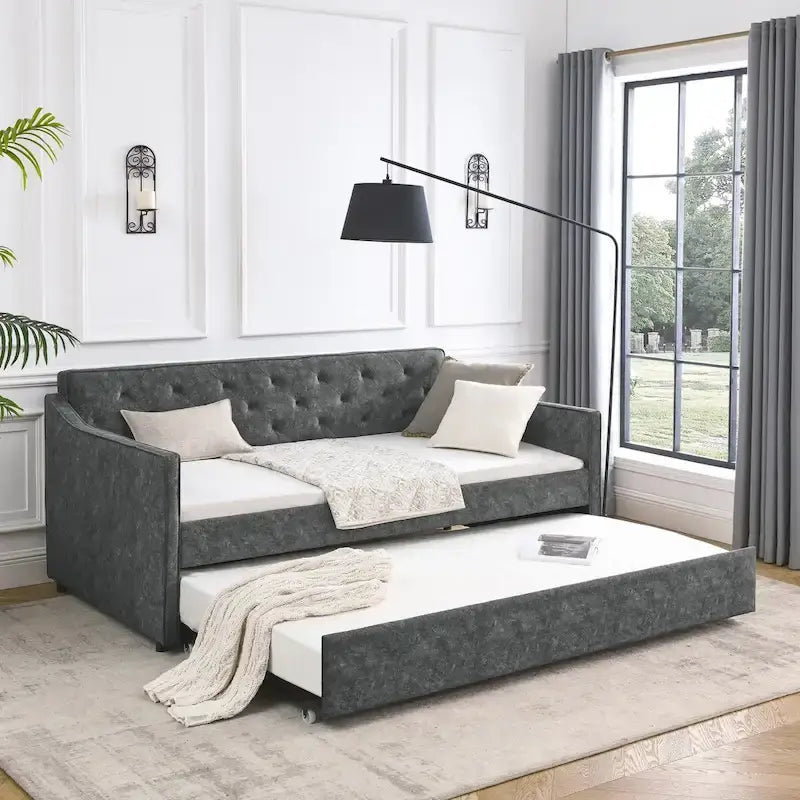 Lit de repos capitonné en tissu avec lit gigogne double