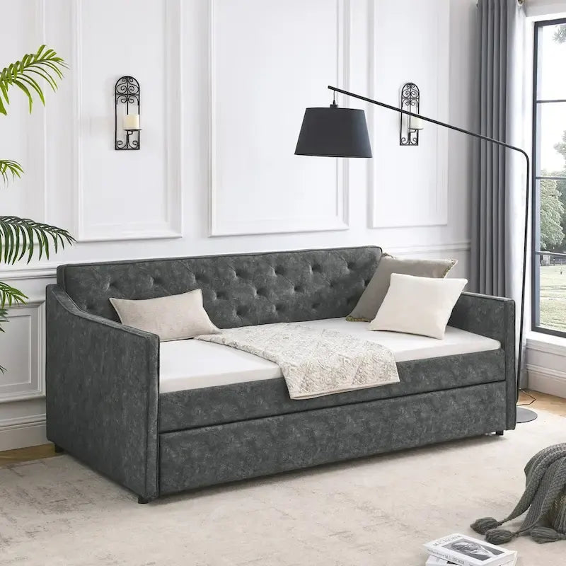Lit de repos capitonné en tissu avec lit gigogne double