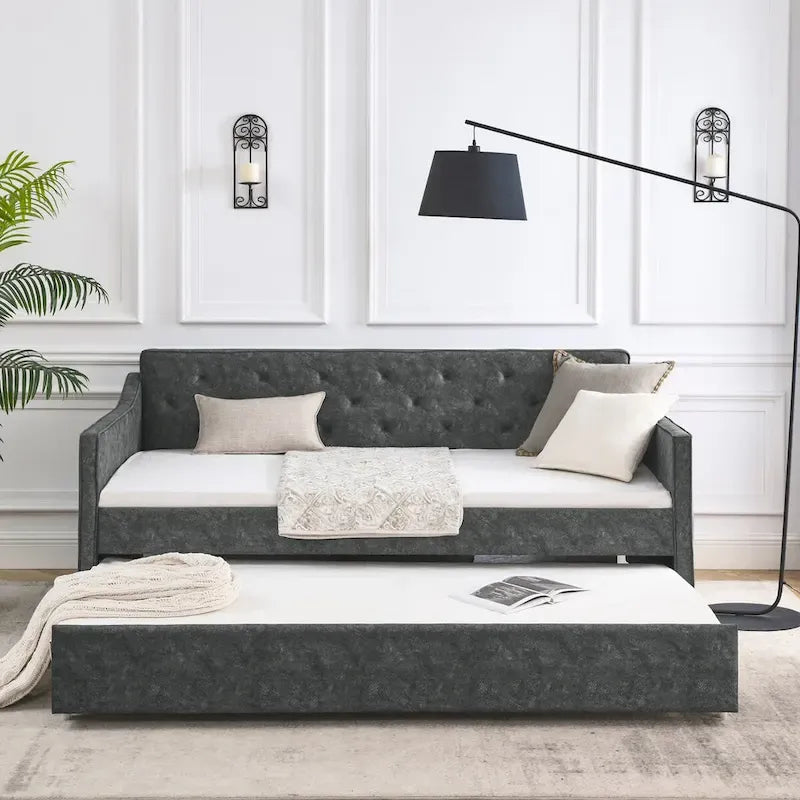 Lit de repos capitonné en tissu avec lit gigogne double