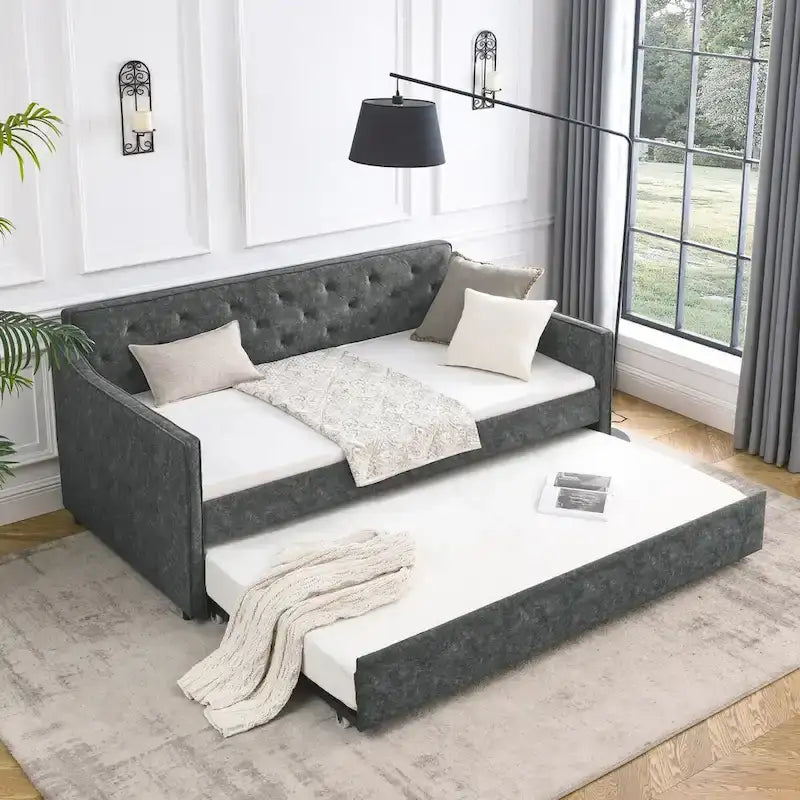 Lit de repos capitonné en tissu avec lit gigogne double