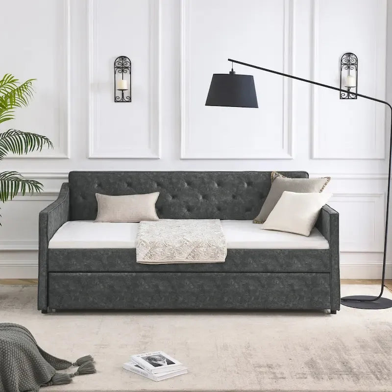 Lit de repos capitonné en tissu avec lit gigogne double