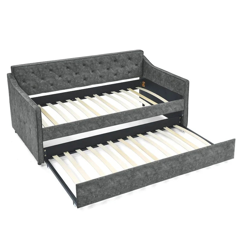 Lit de repos capitonné en tissu avec lit gigogne double