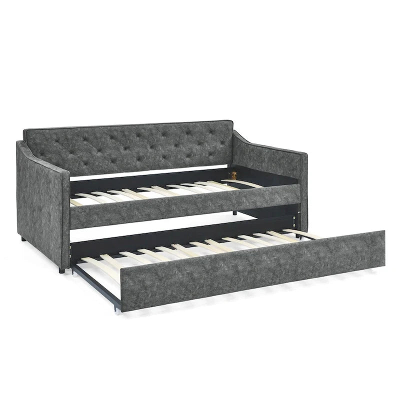 Lit de repos capitonné en tissu avec lit gigogne double