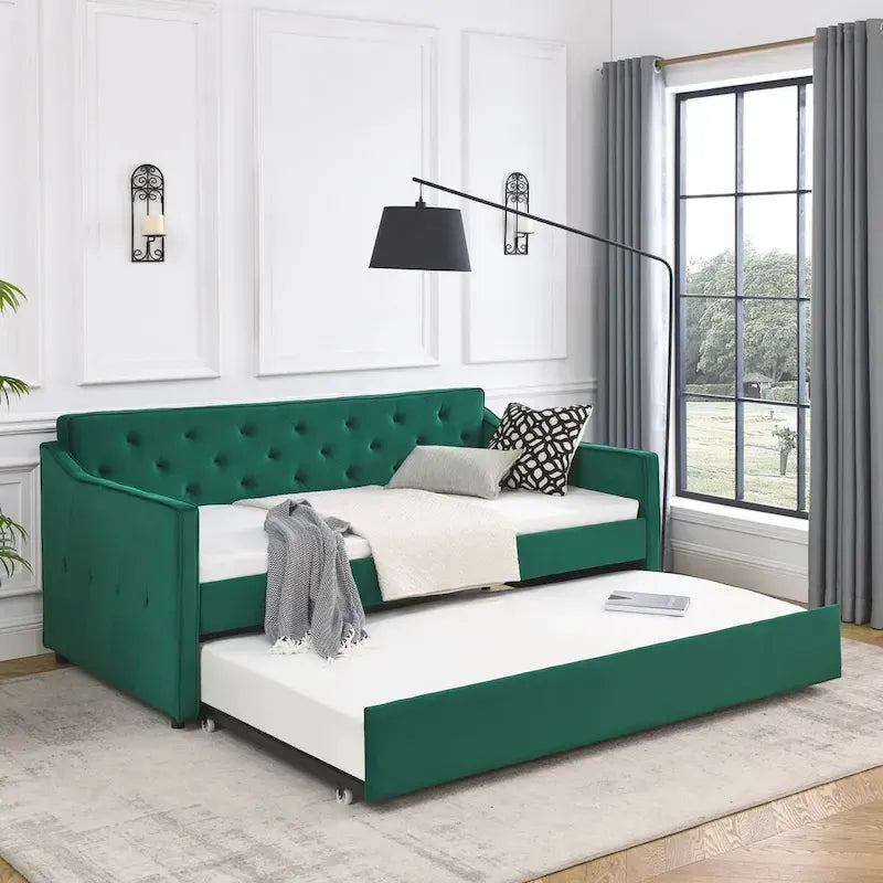 Lit de repos capitonné en tissu avec lit gigogne double