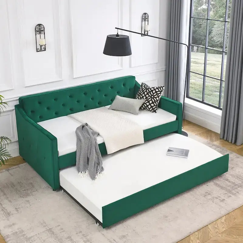 Lit de repos capitonné en tissu avec lit gigogne double