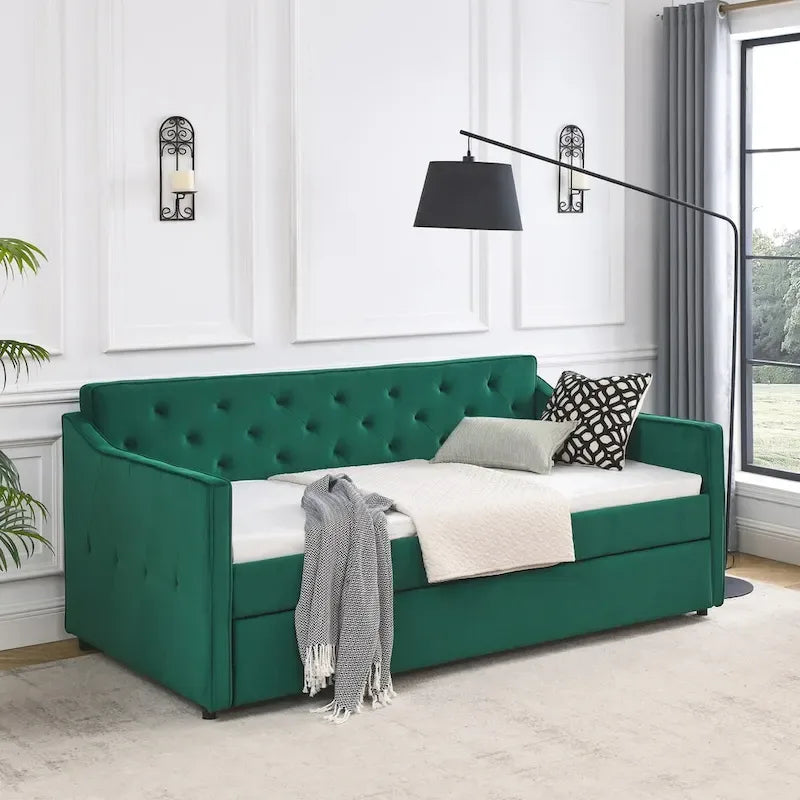 Lit de repos capitonné en tissu avec lit gigogne double