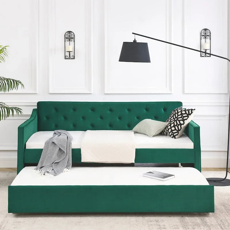 Lit de repos capitonné en tissu avec lit gigogne double