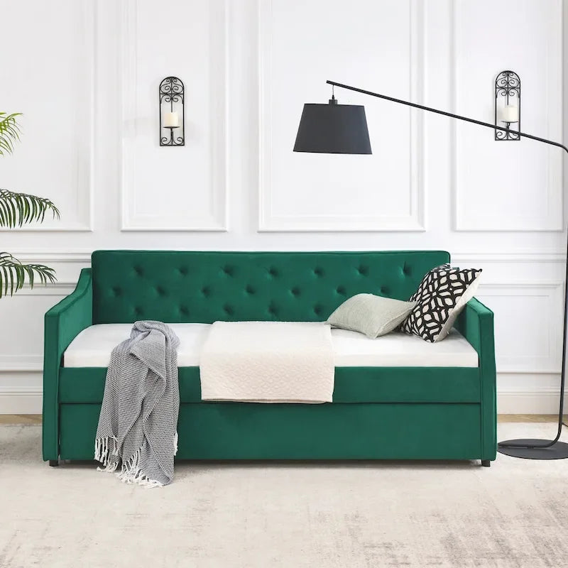 Lit de repos capitonné en tissu avec lit gigogne double