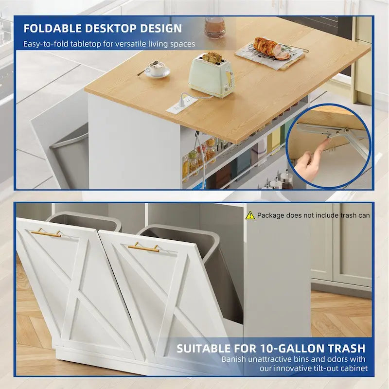 Dessertes de cuisine avec abattant et meuble poubelle double basculant