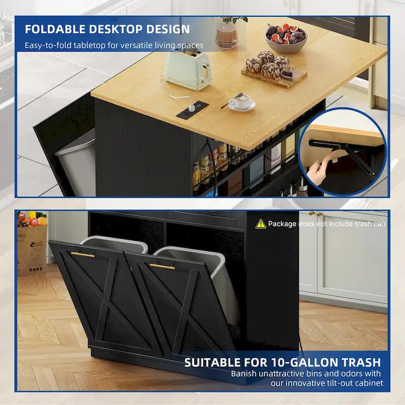 Dessertes de cuisine avec abattant et meuble poubelle double basculant