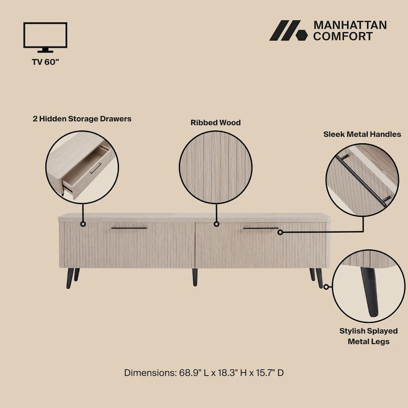 Meuble TV Jodie Mid-century moderne de 175 cm